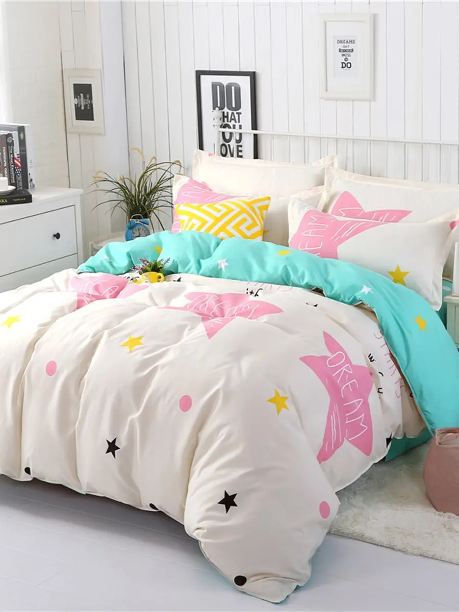 

4Pcs Bedsheet Suit Fresh Style Five Stars Pattern Home Comfy Bedding Set