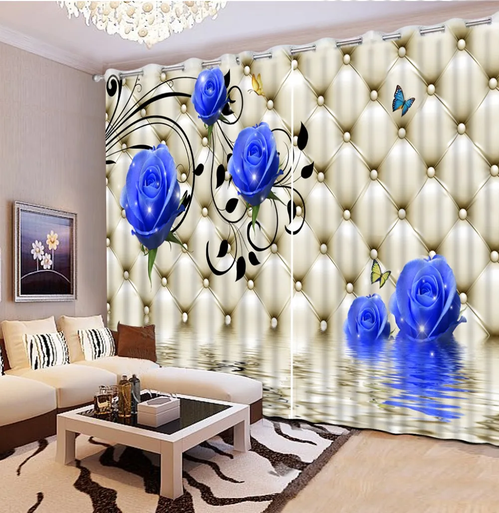 

Curtains for living room 3d Fashion Customized blue rose flower home decoration
