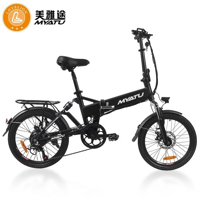 

MYATU 20 Inches Aluminum Alloy Folding Electric bike Mountain Bike, Double Disc Brake, Suspension Fork, Lithium Battery Bicycle