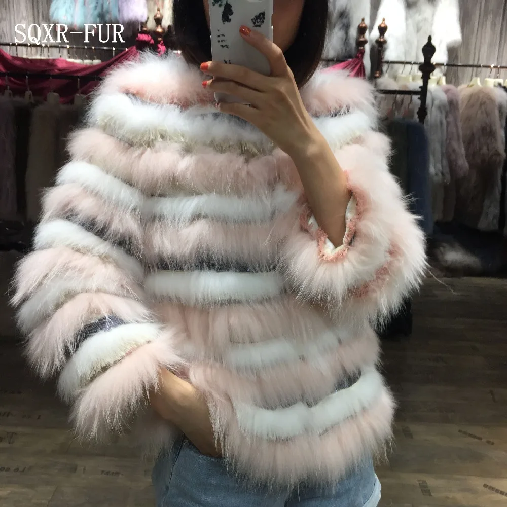 

SQXR FUR real fox fur coat Knitted fox fur coat women natural fox fur jacket