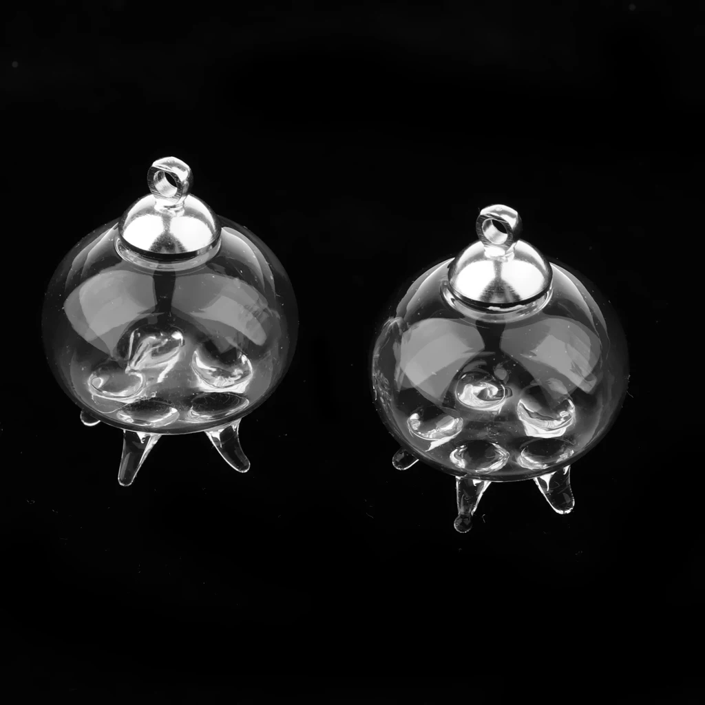 2Pcs Mini Jellyfish Shape Empty Glass Wishing Bottles Vial Pendant Charms DIY Craft