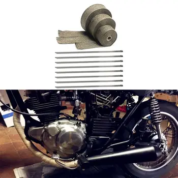 

1 Set 5cm*5M 10M 15M Exhaust Heat Wrap Roll for Motorcycle Fiberglass Heat Shield Tape with Stainless Ties