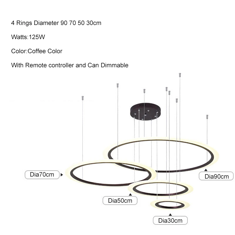 Современный светодиодный подвесной светильник с кольцом, модный круглый светодиодный подвесной светильник, светильник для гостиной, столовой, кухни, отеля, интерьерный светильник ing - Цвет корпуса: 90 70 50 30