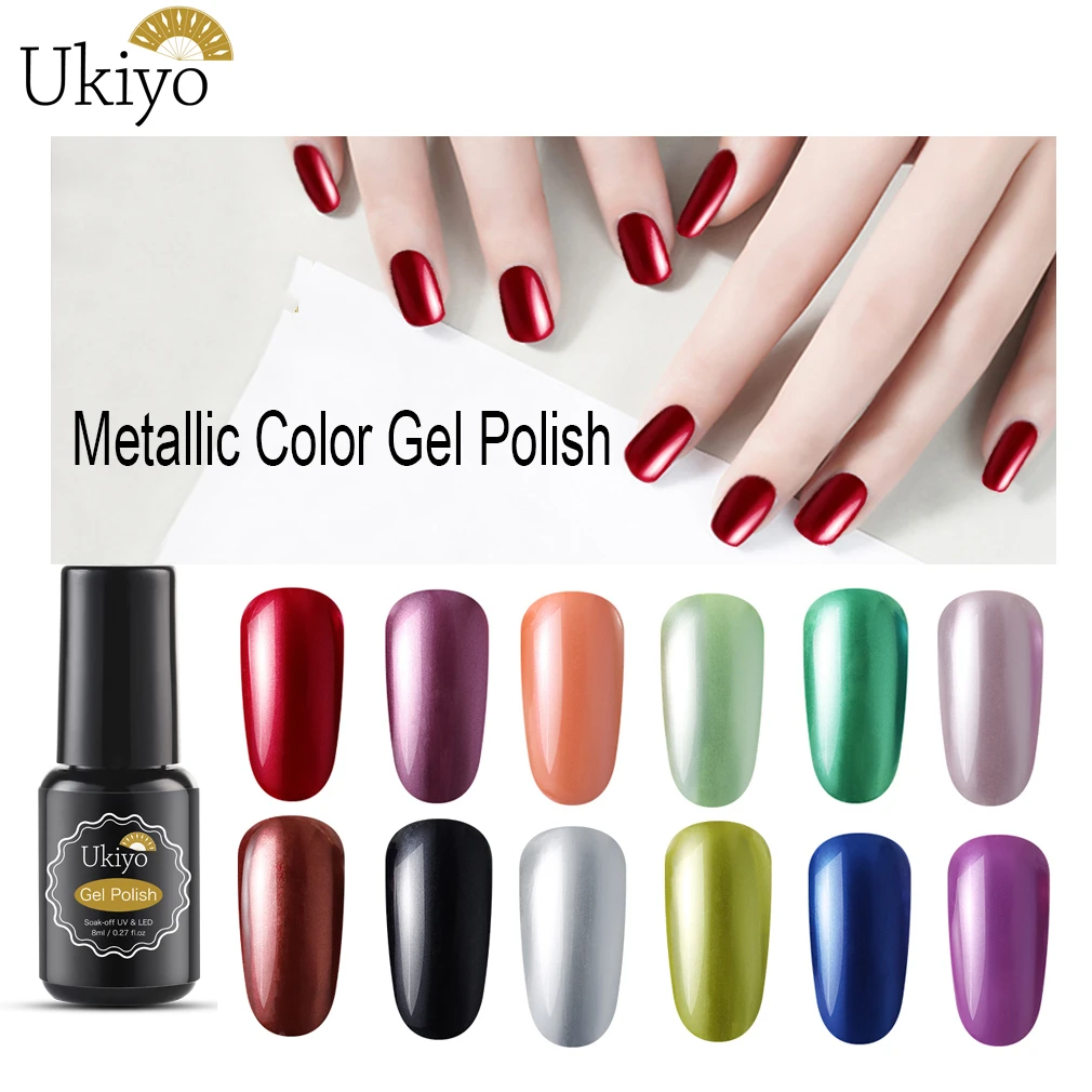 

Ukiyo 8ml Metallic Mirror Effect Nail Polish Soak Off UV LED Gel Varnish Semi Permanent Manicure Nail Art Enamel Lacquer Nails