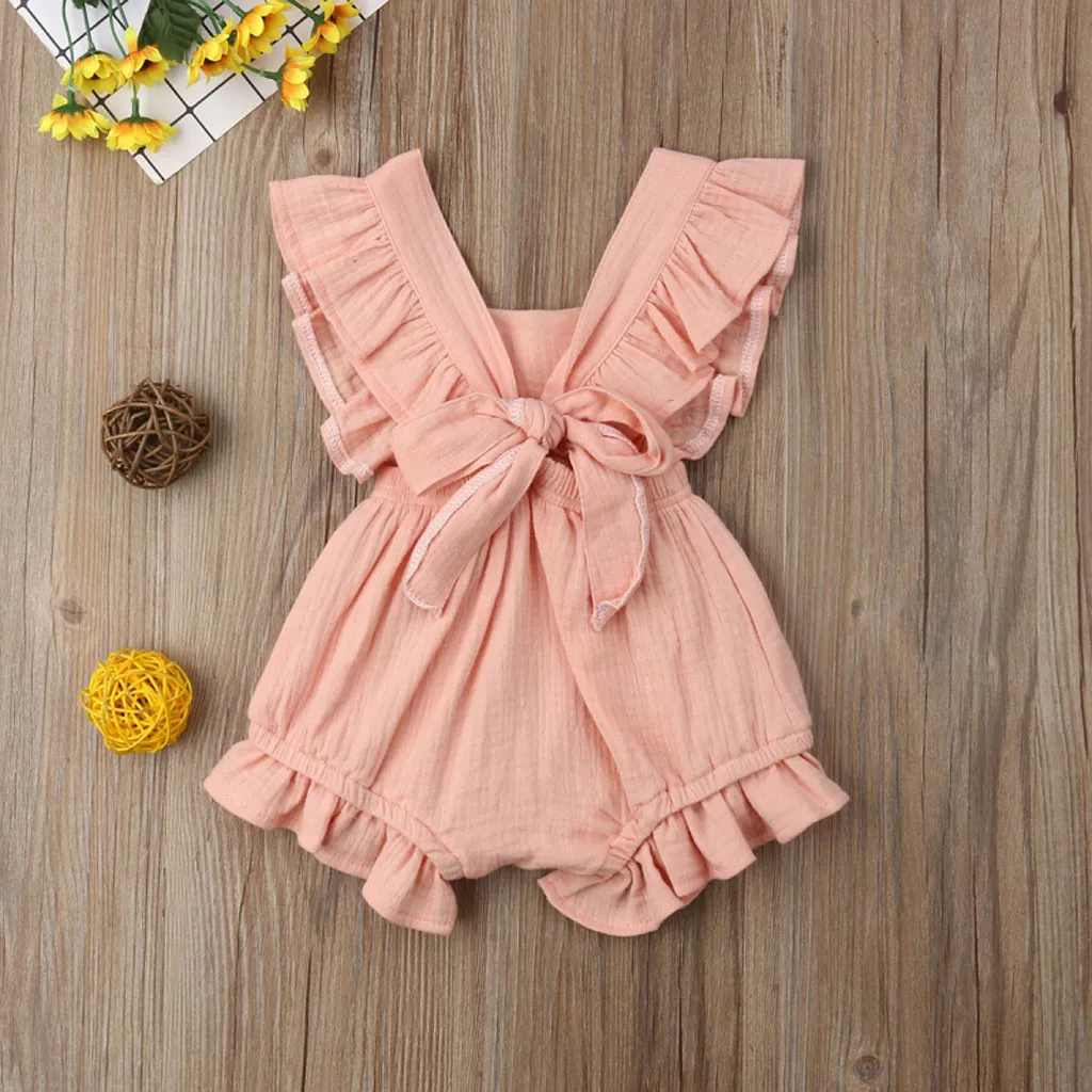 

summer newborn infant baby girls color solid ruffles backcross romper princess lovely baby girlsclothes conjunto infantil *35