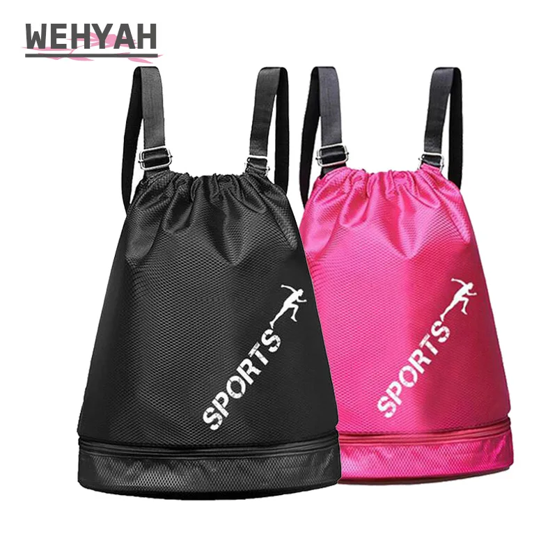 Wehyah Drawstring Backpack Bags for Women Beach Bag Travel Storage String Package Wet Dry Separation Layer