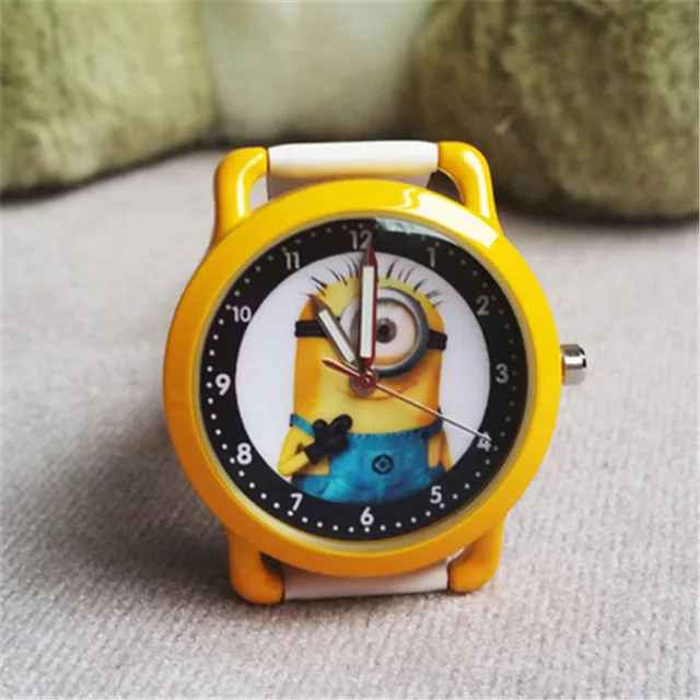 New Arrive children leather strap Cartoon watch Despicable Me Minions style quartz Waterproof