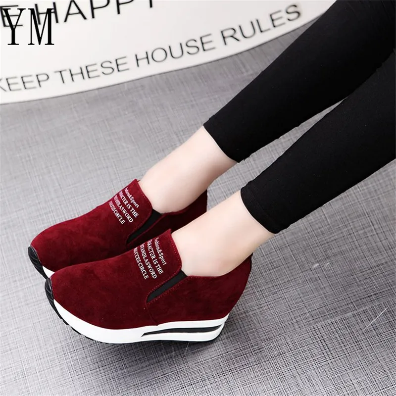 

2018 Flock New High Heel Lady Casual black/Red Women Sneakers Leisure Platform Shoes Breathable Height Increasing Shoes