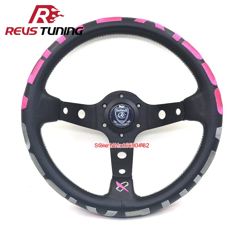 

330mm 13inch Pink Embroidery Letter 1996 Vertex Deep Dish Rally Racing Drifting Race Sport Steering Wheel