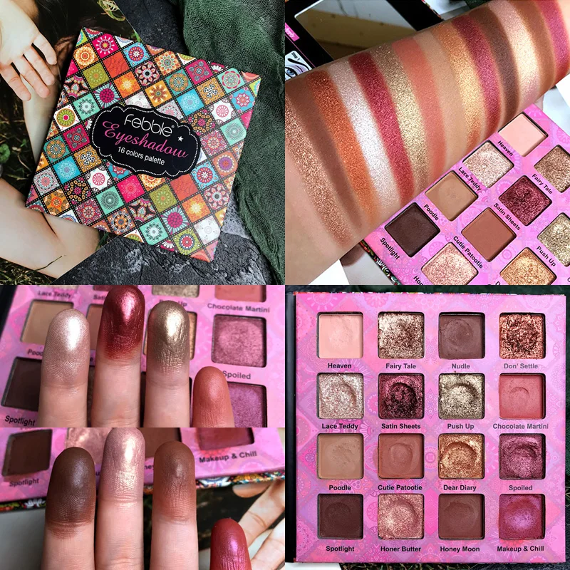 

Febble 16 Color Payoff Metallic Shimmer Eyeshadow Palette Makeup Smooth Nude Shining Glitter Pigment Smoky Eye Shadow Kit