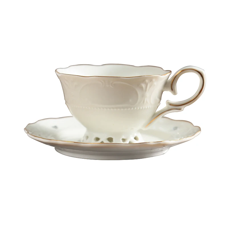 

European Style Coffee Cup Saucer Set High-grade Bone China Coffee Sets embossed Gold-painted Ceramic Cup Plate Free Shipping