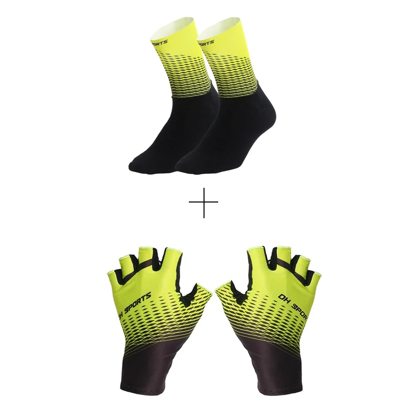 Велосипедные перчатки с полупальцами для мужчин и женщин, спортивные противоударные велосипедные перчатки с гелевой пропиткой, летние велосипедные перчатки с велосипедными носками - Цвет: Цвет: желтый