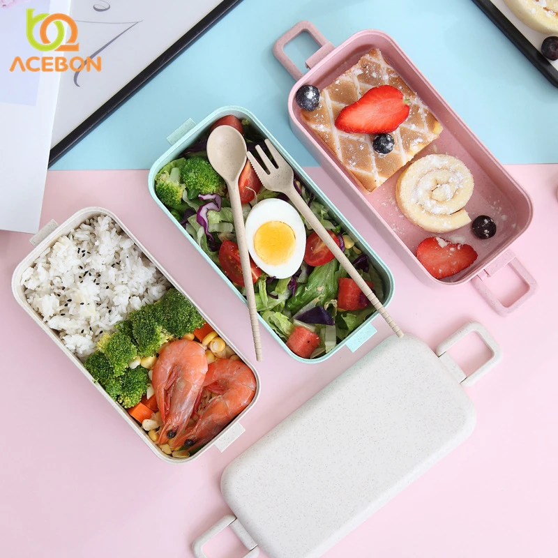 

800ml High Quality Lunch Box Double Layer Wheat Straw Bento Boxes Microwave Food Storage Container Lunchbox BPA Free by ACEBON