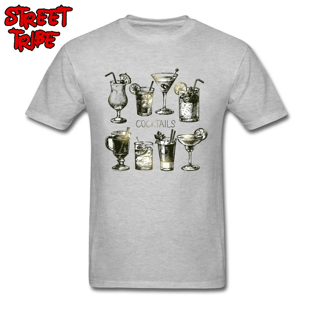 cocktail martini alcoholic drink Camisa Tops Shirt Short Sleeve for Male Cotton Fabric Crewneck T-Shirt Design Tshirts Fashion cocktail martini alcoholic drink grey
