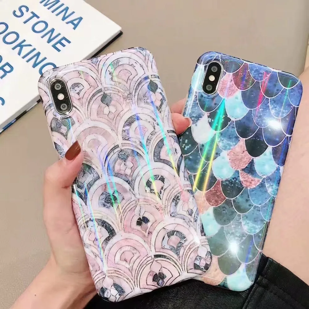 

case for iphone XR X XS MAX 8 7 plus case cover luxury laser Scale mable soft silicon phone bag case for iphone 6 6s plus capa