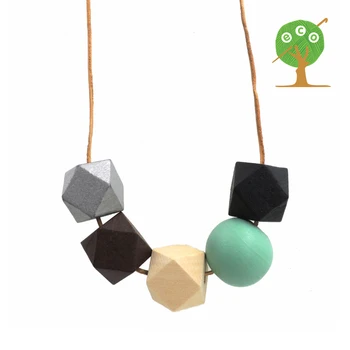 1pc sale Middle of Nowhere - Wood Geometric Necklace Mint boho wood bead necklace chunky hand painted NWr1814