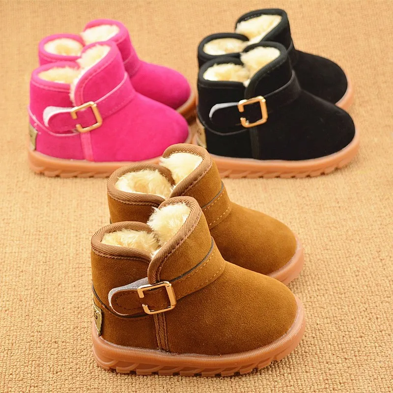 Зимние ботинки для мальчиков и девочек; детские зимние ботинки с плюшевой подкладкой; теплые модные ботинки для маленьких детей; детская хлопковая обувь; ботинки