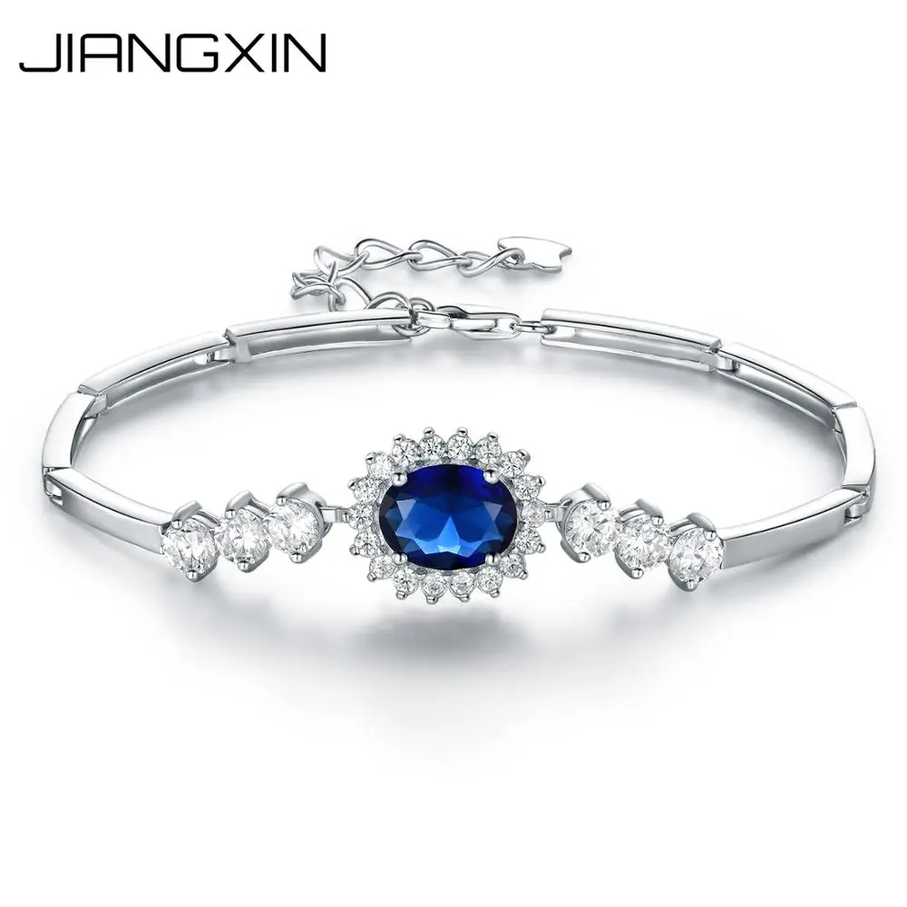 

William Kate Middleton's Royal Engagement Blue Sapphire 925 Sterling Silver Princess Diana Bracelet for Women 16+4cm