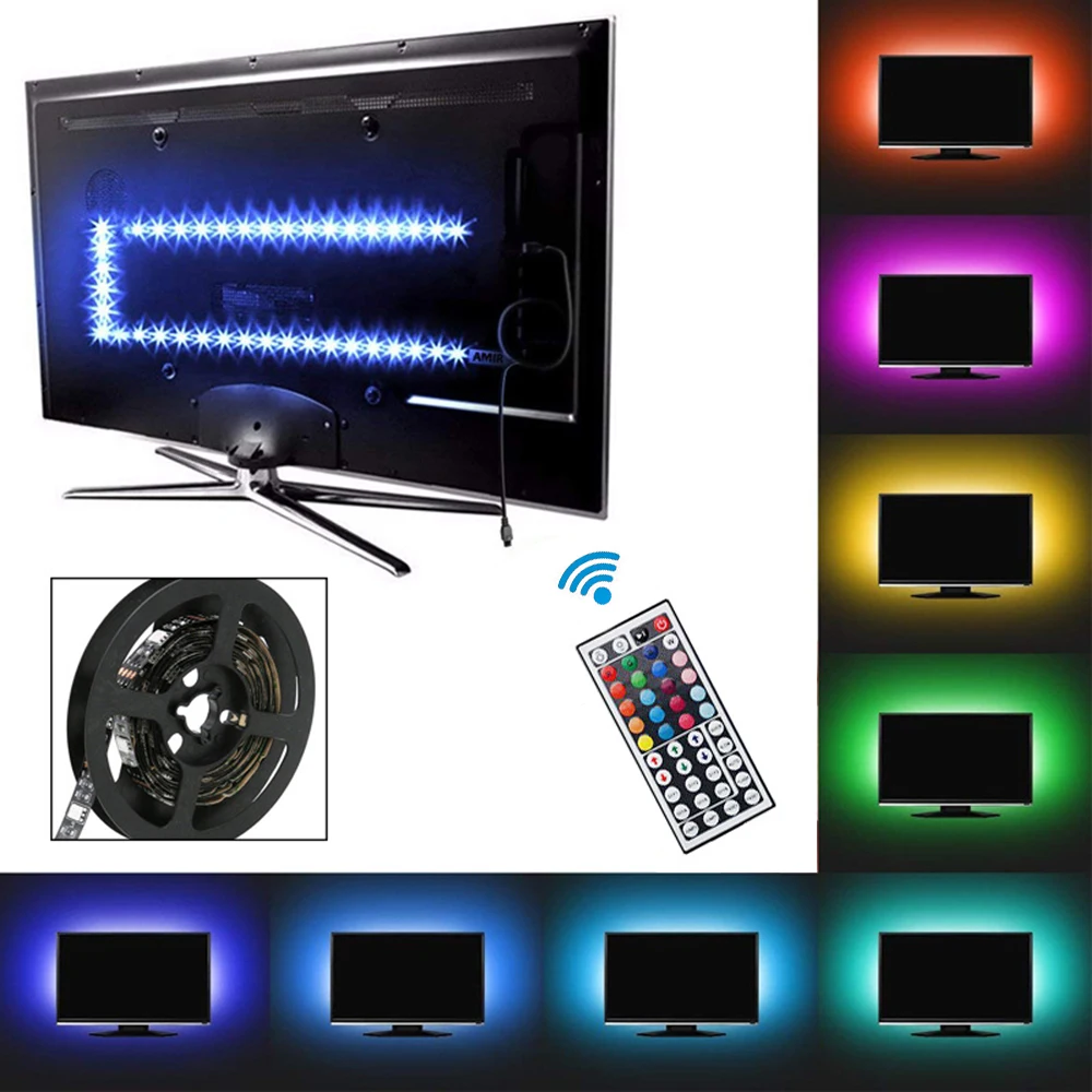 BTgeuse 2 м 5 м Светодиодная лента RGB светодиодный светильник s SMD 5050 5V Водонепроницаемый затемнения ленточный светильник с 44-клавишным пультом дистанционного управления для ТВ домашний декор