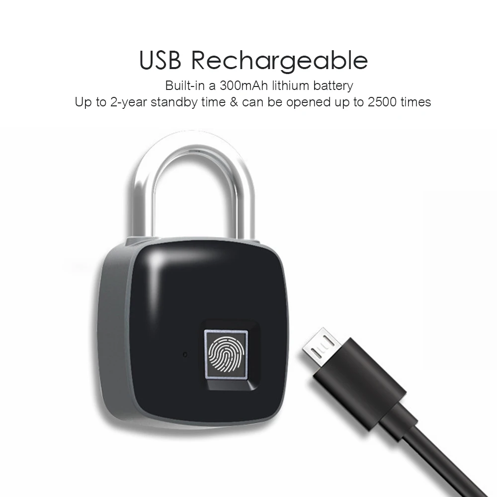 Бесключевой электронный замок с отпечатком пальца USB Перезаряжаемые интеллигентая (ый) IP65 Водонепроницаемый Противоугонный замок