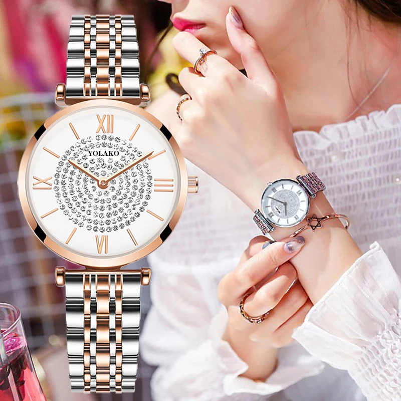 Gypsophila Алмазный Дизайн Женские часы модные серебряные круглые циферблат из нержавеющей стали Кварцевые наручные часы relogiosfeminino