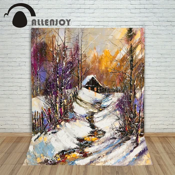 

Background for photos Painting Snow House Christmas children's photographic camera backdrop vinyl