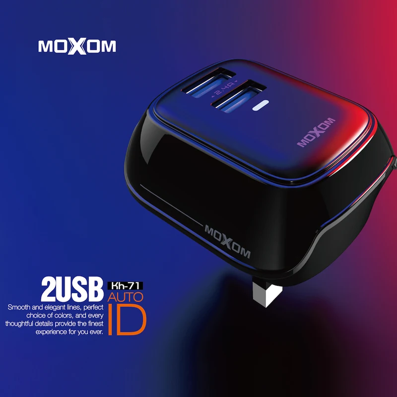 MOXOM USB Charger UK Plug 2.4A Double Travel Wall Adapter Smart Mobile Phone For iPhone Samsung Xiaomi | Мобильные телефоны и