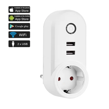 

EU WIFI Smart Plug With Dual USB Ports Timing Socket Wireless Outlet Voice Control Work with Alexa Google home