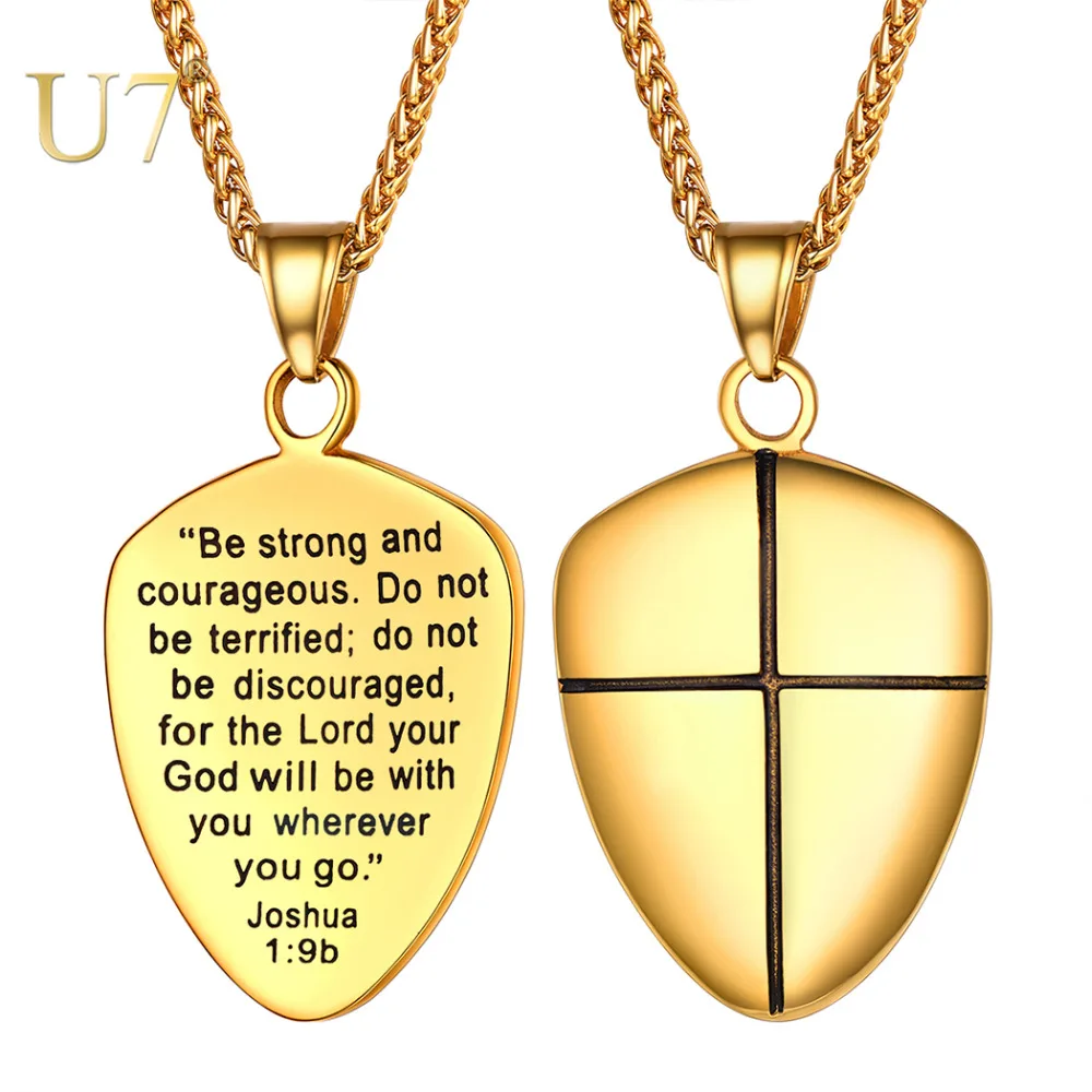 U7 Bible Cross Shield Of Faith Necklace Stainless Steel Pendant