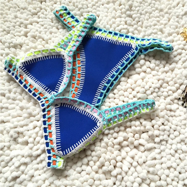Micro Bikini 2021 Women Handmade Crochet Knit Swimwear Halter Patchwork Bathing Suit Swimsuit Biquini Thong Bikini traje de bano swimwear