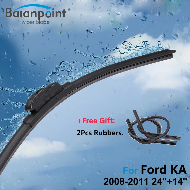 2Pcs Wiper Blades + 2Pcs Soft Rubbers for Ford KA 2008 2011 24"+14
