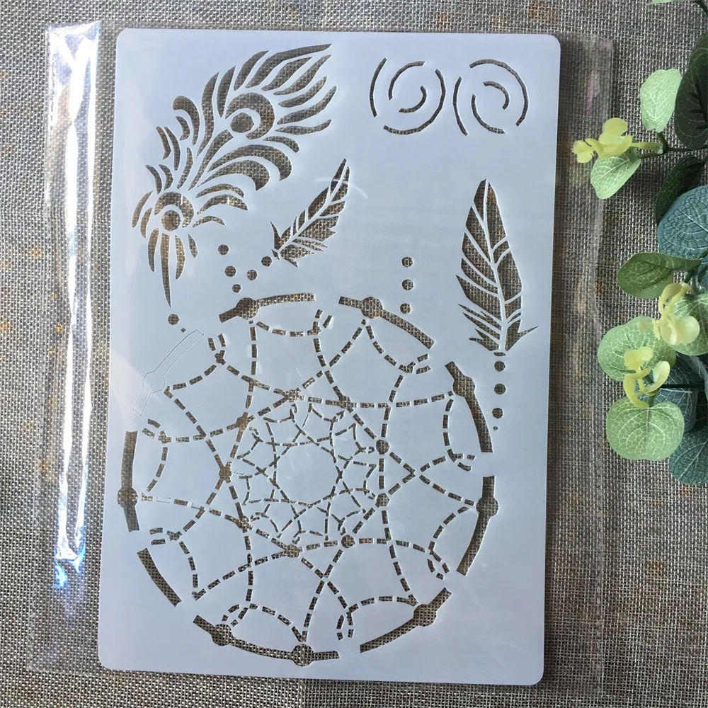 

A4 Wheel Feather Tassel DIY Layering Stencils Painting Scrapbook Coloring Embossing Album Decorative Paper Card Template