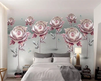 

Beibehang Custom Home Background Decor 3D Wallpaper Space Sense 3d flowers Butterfly Simple TV background wall Photo wallpaper