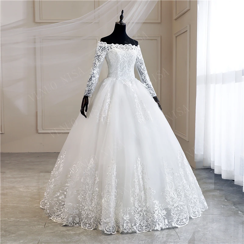 Vestido De Noiva размер больше свадебное платье кружевное с длинными рукавами вырезом