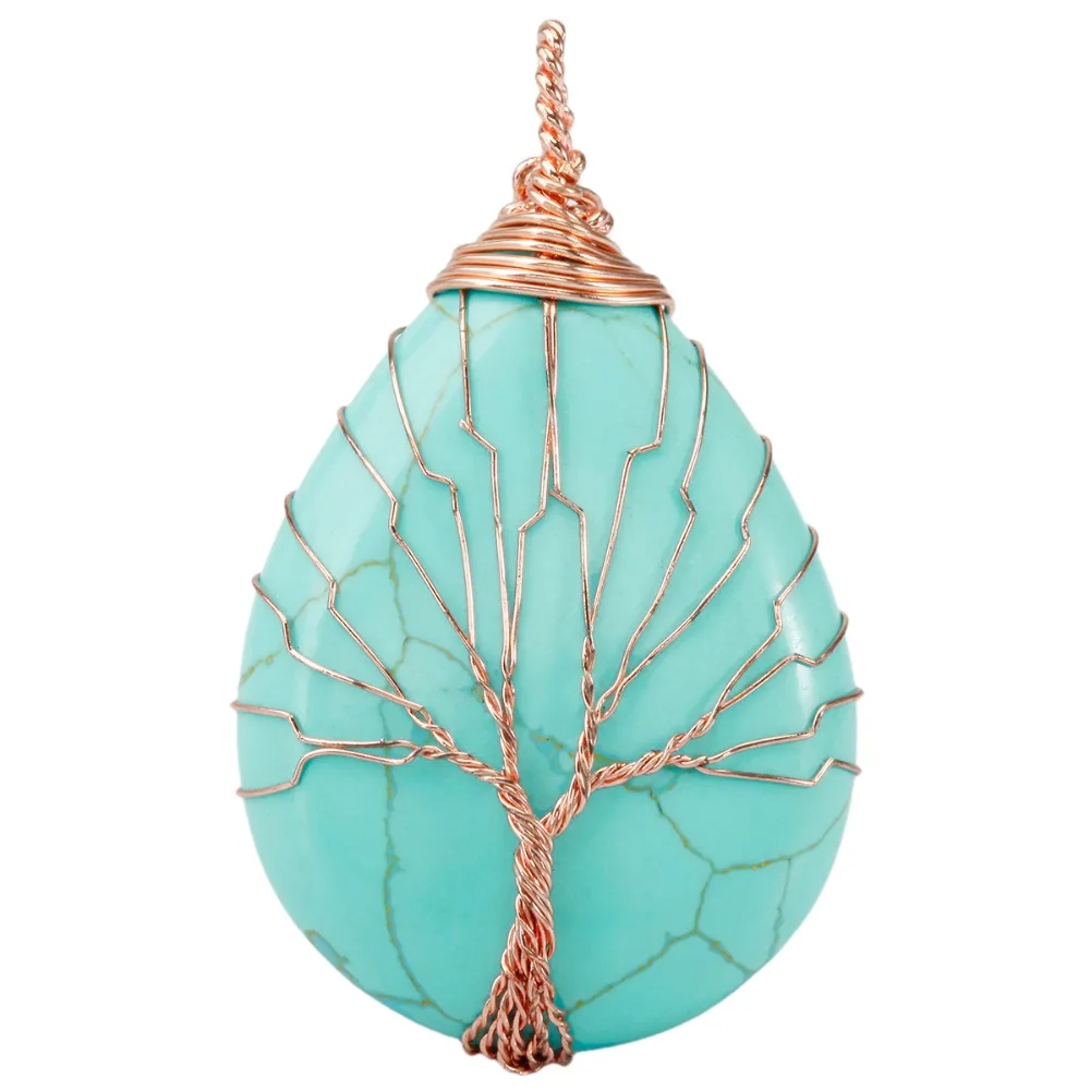 SUNYIK Howlite Teardrop Gem stone Copper Wire Wrapped Tree of Life
