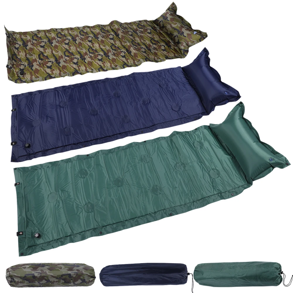 Baratos 2019 auto inflado Camping Roll Mat cama de dormir almohada inflable colchón de aire bolsa de Camping almohadilla de Picnic playa alfombra para arena Z25