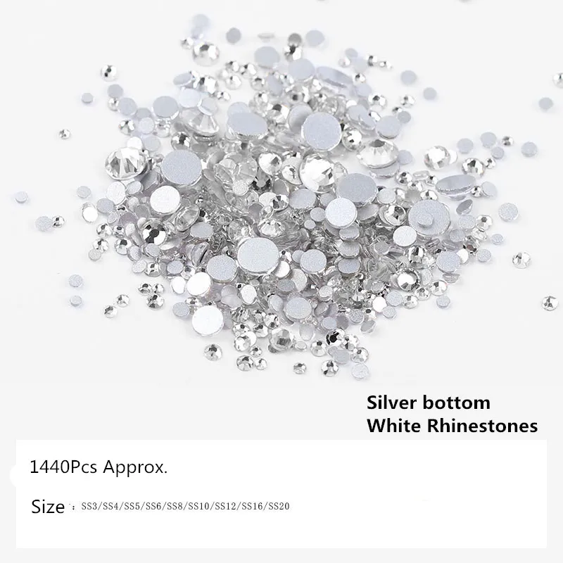 8 упаковок ногтей кристалл белый AB горный хрусталь золото серебро основа стекло SS3-SS20 плоская задняя 3D Шарм драгоценные камни DIY Дизайн ногтей деко 1440 шт./упак
