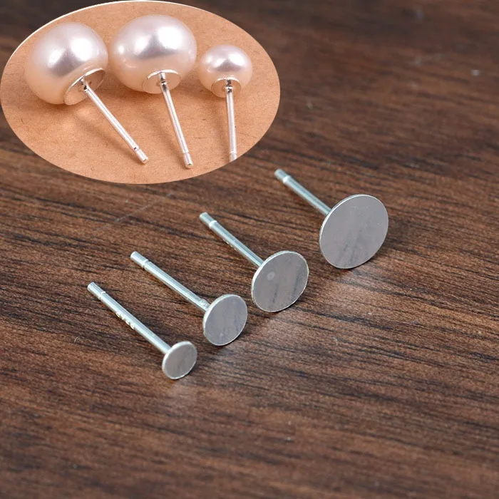 1 Pack 3/4/5/6/8mm 925 Sterling Silver Blank Post Earring Stud Pins Steel Color Flat Round Tray Base for Earring Jewelry Finding