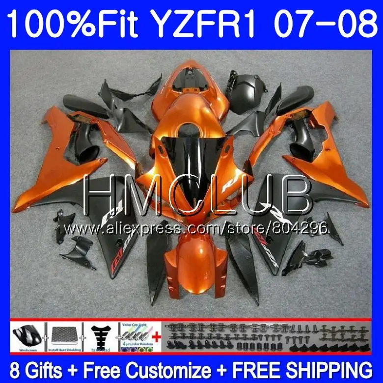 

Injection Body For YAMAHA YZF R 1 YZF 1000 YZFR1 07 08 98HM.12 YZF-R1 07 YZF1000 Orange black YZF-1000 YZF R1 2007 2008 Fairings