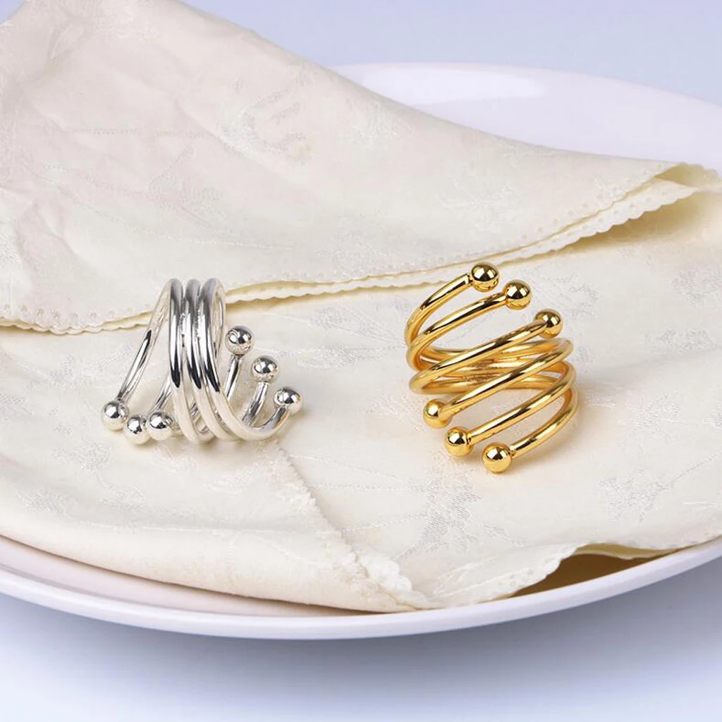 Fashion Round Metal Napkin Ring Napkin Buckle Hotel Banquet Six-Bead Spring Napkin Ring Wedding Birthday Party Supplier 