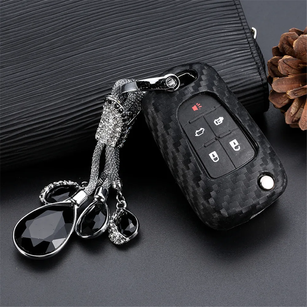 

New Fashion Print Carbon fiber Silicone Soft Carkey Cover Case Shell Set For Chevrolet Cruze Aveo Camaro Malibu Sonic Spark Volt