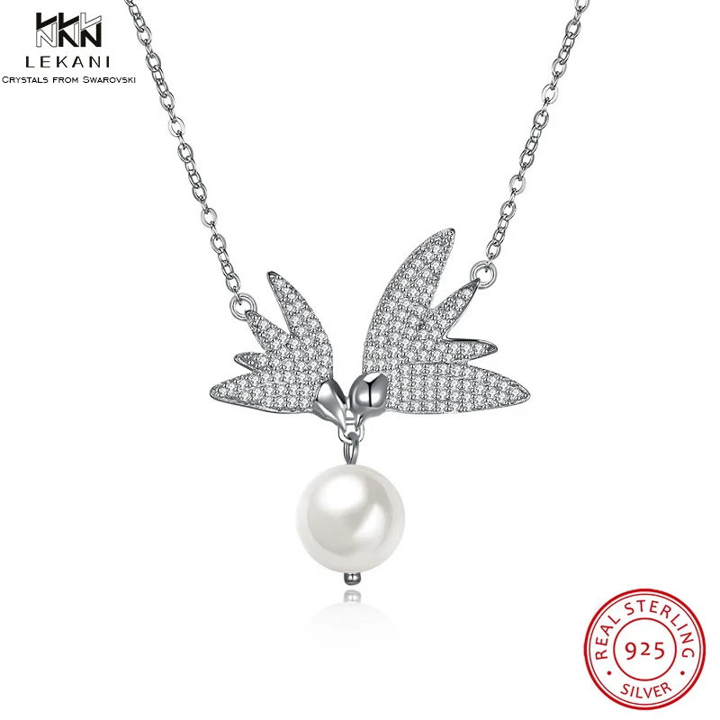 Ожерелье с кристаллами от Swarovski LEKANI модное ожерелье жемчугом и ласточкой 925 пробы