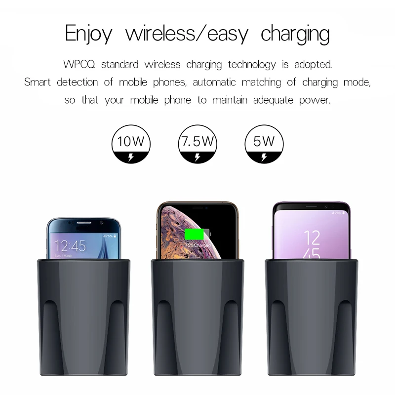 Fast QI Wireless Car Charger For iphone 8 X 10 Samsung S10 S9 S8 S7 S6 Edge Note 8 9 Fast Wireless Charging Cup Car Phone Holder car cell phone charger