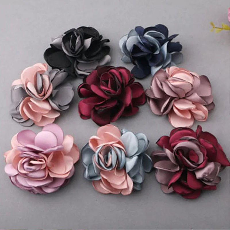 

Free Shipping 10PCs 70MM Korean Handmade Fabric Flowers Flatback Floral Button Patch Sticker Craft For Girls Hair Jewelry Clip