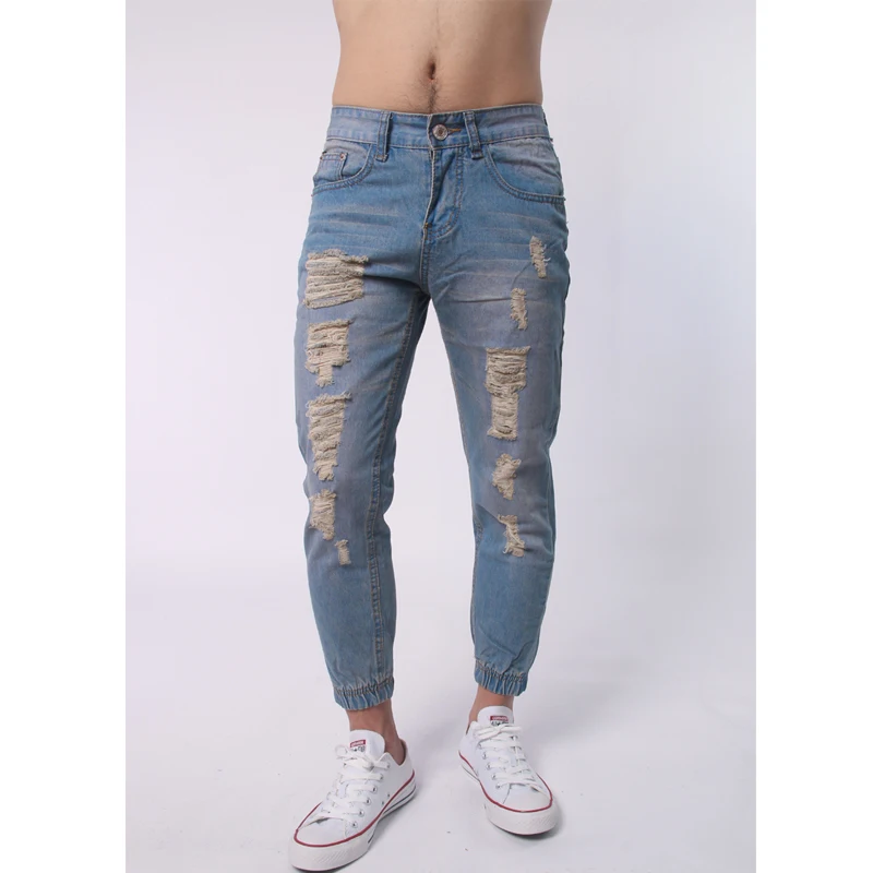 Cool Denim Jeans Men Streetwear Hip Hop Mens Ripped Denims Long