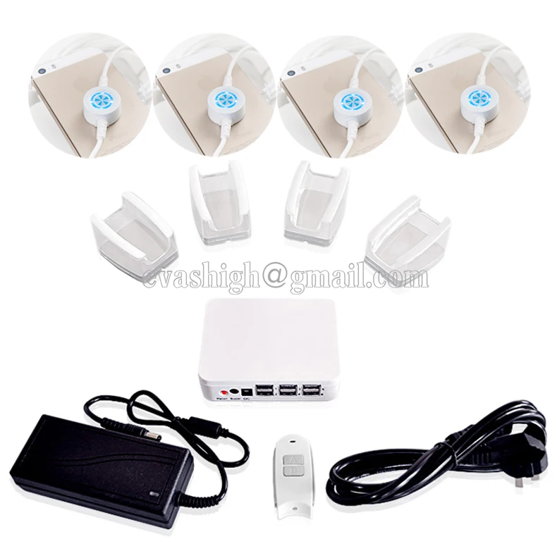 4 port burglar alarm cell phone acrylic ipad stand phone security alarm samsumg tablet stand anti theft for shop security show