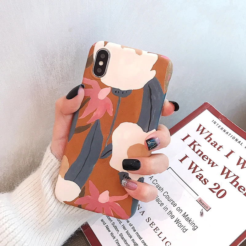 

VZD retro literary oil painting flowers for iphone8plus mobile phone shell 6sshi for iphone x/xs max/xr silicone female 7p tide
