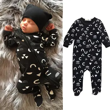 

Newborn Infant Baby Romper Long Sleeve Cotton Zipper Playsuit Jumpsuit Clothes + Hat 2pcs Kids Clothing 0-18M