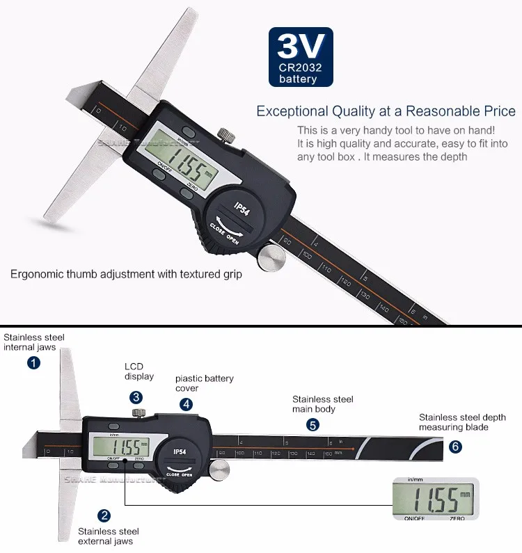 Глубина штангенциркуль микрометр 150 мм 6 ''цифровой штангенциркуль с нониусом из нержавеющей стали цифровой электрический цифровой датчик глубины