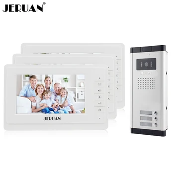 

JERUAN New 7 inch Video door phone Intercom Apartment Doorbell System 3 White Monitor 1 HD COMS Camera for 3 Household